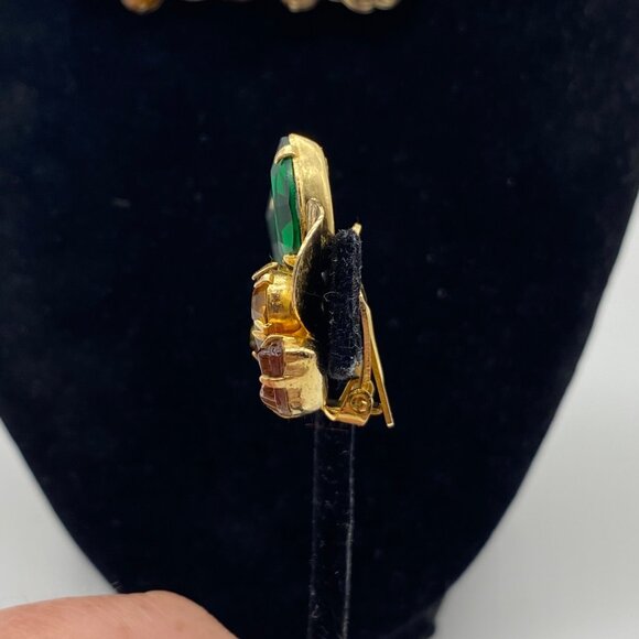 Juliana D&E Fall Watermelon Rhinestone Brooch Scalloped Lea Earrings Set - Picture 10 of 13